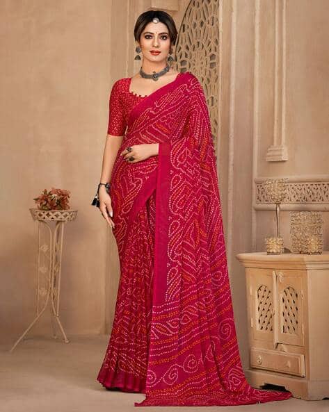 Bandhani Print Chiffon Saree