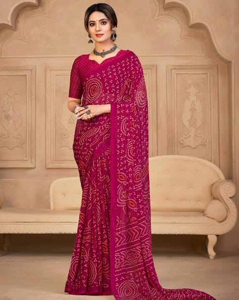 Bandhani Print Chiffon Saree