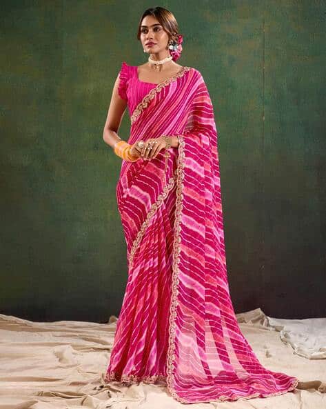 Striped Sequins Pure Chiffon Saree