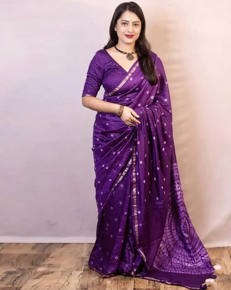 Women Bandhani Design Tassels and Latkans Chanderi Silk Traditional Saree