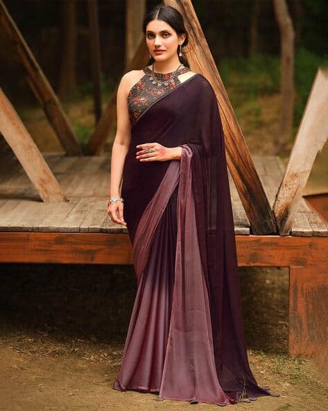 Ombre-Dyed Saree with Contrast Border