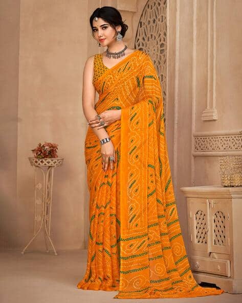 Bandhani Print Chiffon Saree
