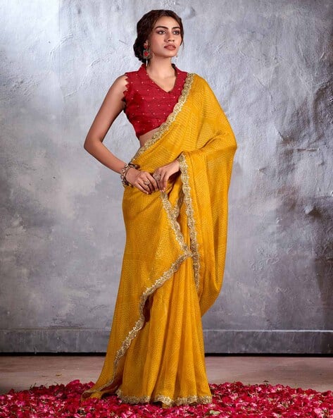 Women Bandhani Print Chiffon Saree