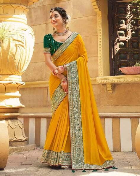 Women Saree with Contrast Embellished Border
