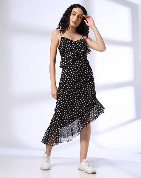 Women Polka-Dot Print Strappy Bodycon Dress