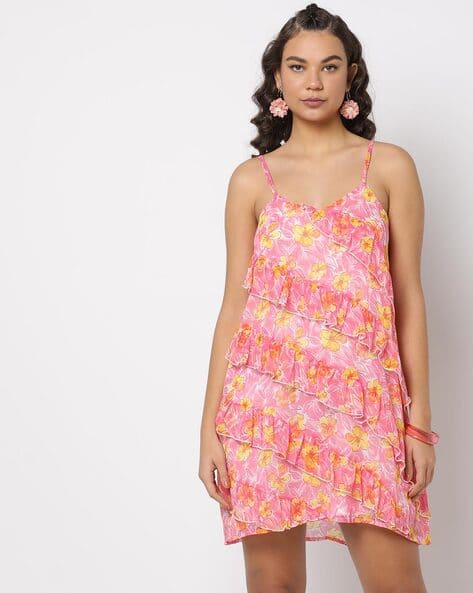 Floral Print Strappy A-Line Dress