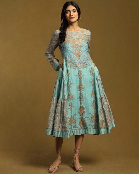 Floral Print Side-Tiered A-Line Dress