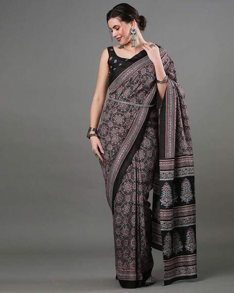 Printed Saree with Contrast Border