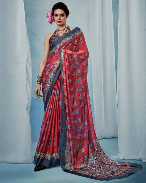 Ajrak Design Satin Silk Saree