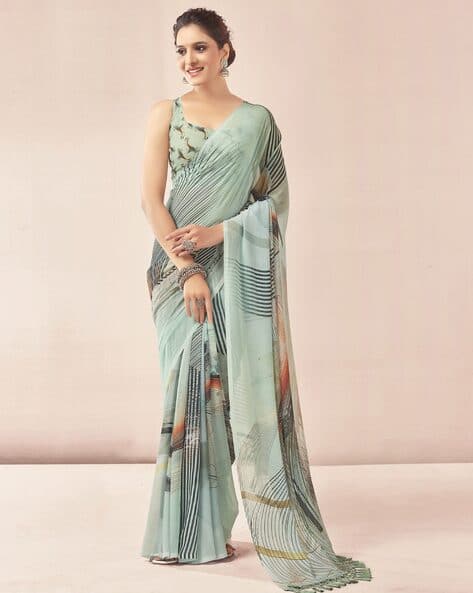 Women Striped Georgette Saree