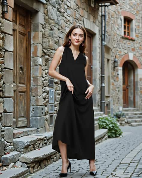 Shein Party V-Neck Flared Hem Maxi A-Line Dress