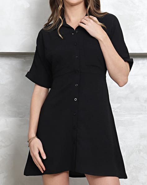 Shein Short Roll-up Sleeves Shirt Dress with Back Tie-up