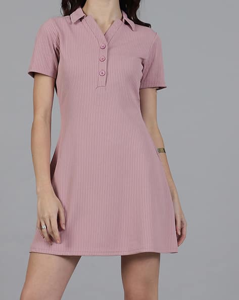 Shein Mini Length Ribbed A-line Dress with Front Buttons