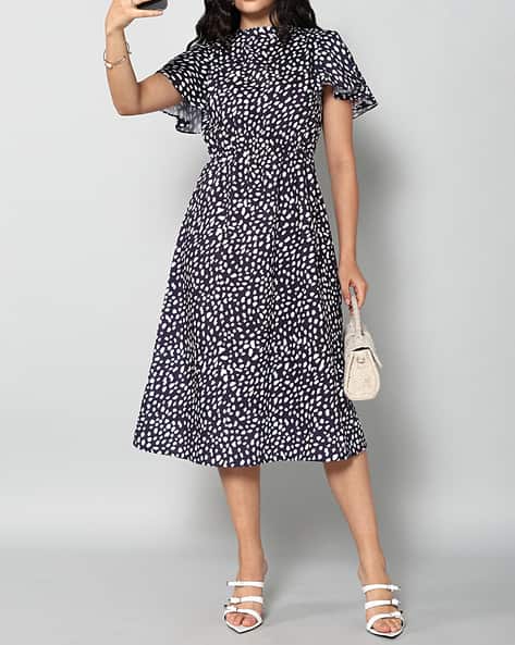 Shein Modest Hight Neck Butterfly Sleeves A-Line Dress with Back Button