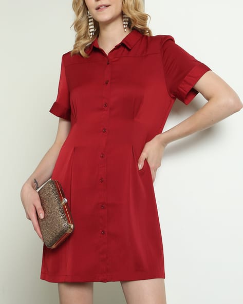 Shein Party Short Sleeves Textured Mini Shirt Dress
