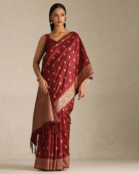 Women Leaf Print Saree with Zari Saree