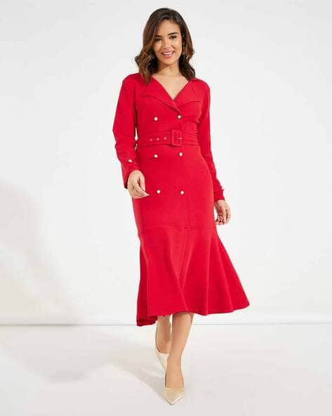 Women A-Line Dress with Waist Tie-Up