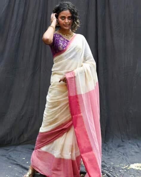 Women Cotton Zari Woven Saree With Fall
