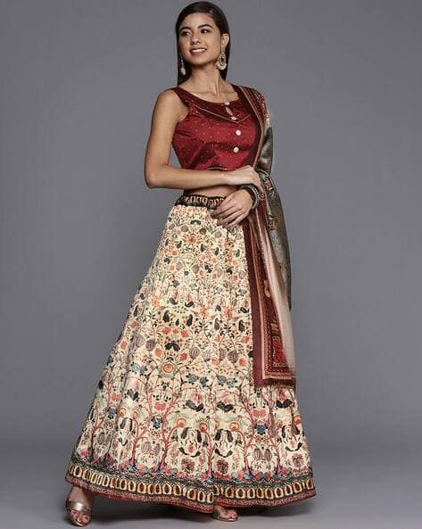Women Floral Print Lehenga Choli Set with Dupatta