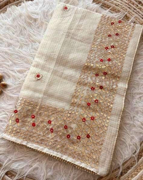 Women Kota Doria Traditional Saree with Unstitched Blouse Piece