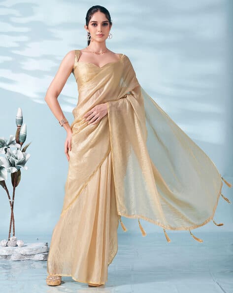 Women Satin Tasselled Saree