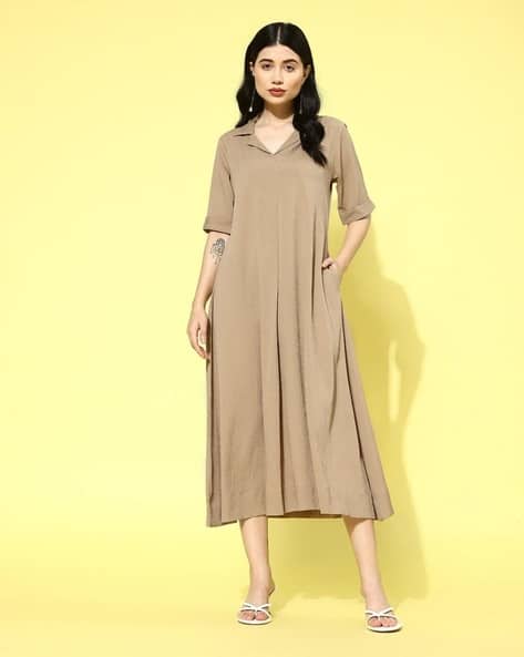 Women Crepe A-Line Midi Dress