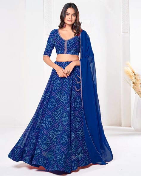 Women Bandhani Print Lehenga Choli Set with Dupatta