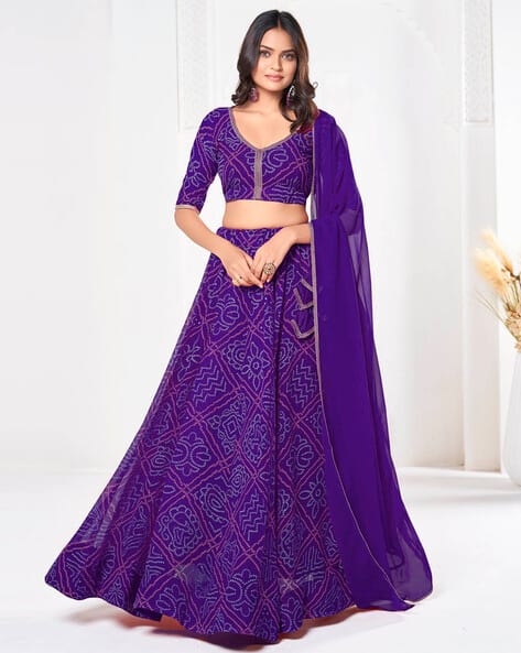 Women Bandhani Print Lehenga Choli Set with Dupatta