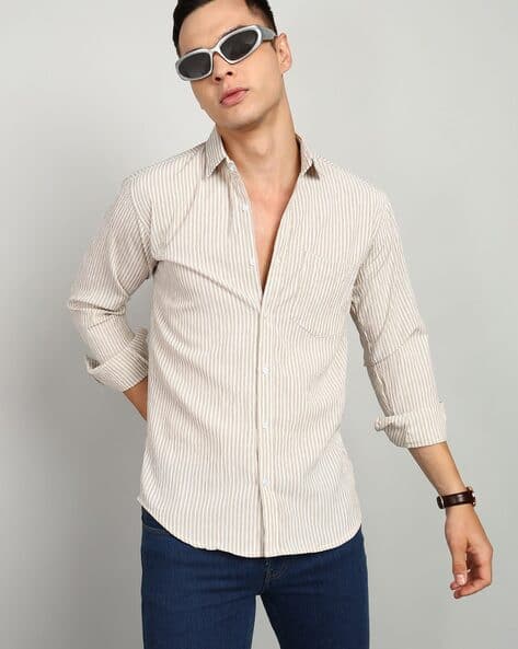 Shein Spread Collar Full Sleeve Shirt With Chest Pocket