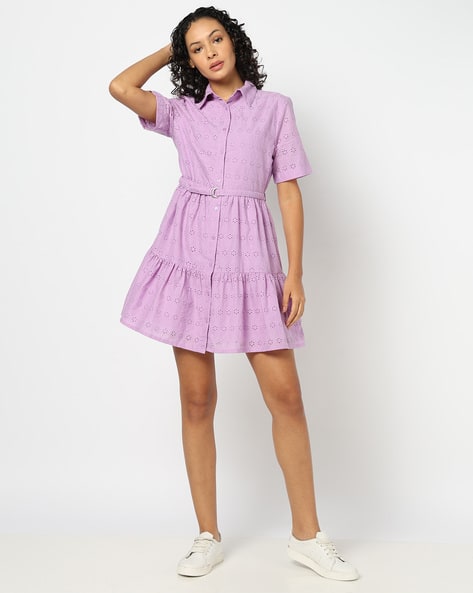 Women Schiffli Embroidered Shirt Dress