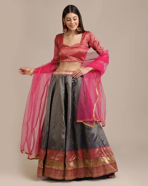 Zari Woven Flared Lehenga Choli Set with Dupatta