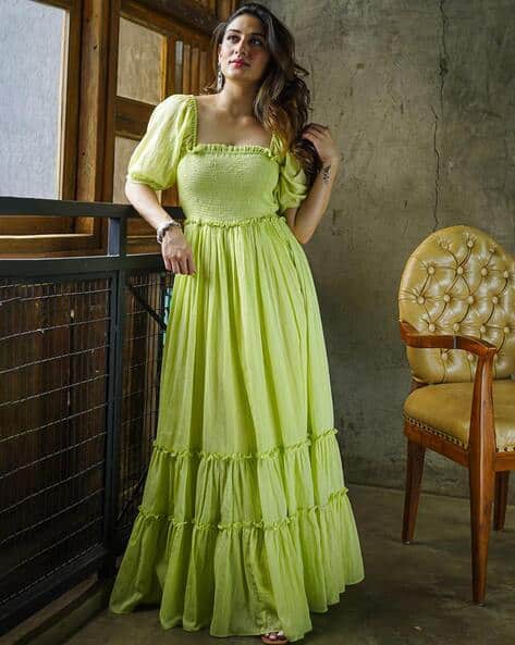 Women Gown Dress with Puff-Sleeves