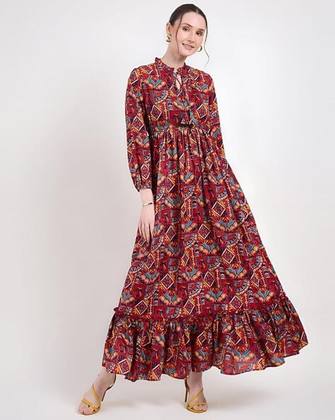 Women Geometric Print Tiered Maxi Dress