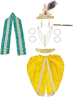 ITSMYCOSTUME Krishna Dress with Light Pearl Jewellery and Mukut Sett|Janmashtami Complete Dress for Baby Kanha Boys & Girls