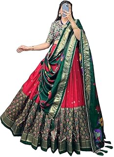 Women's print chaniya choli showcases intricate ajrakh print Foil Work Patola Print Semi-stitched Lehenga choli