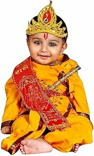 janmastm krishna baby boy baby girls Cotton Dhoti Kurta Costume Ethnic Wear Dress (Pack of 5-Kurta, Dhoti, Bansuri, Mor Pankh Mukut, Bandhni Patka)