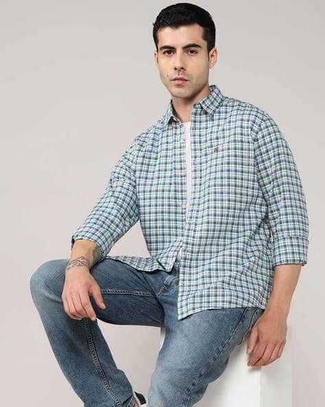 Men Crochet Compression Fit Cotton Shirt