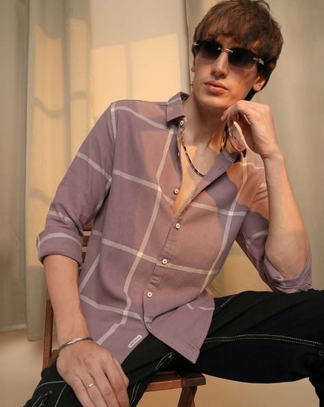 Men Checked Slim Fit Shirt with Flap Pockets