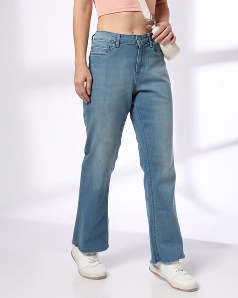 Women Lightly-Distressed Wide Leg Jeans