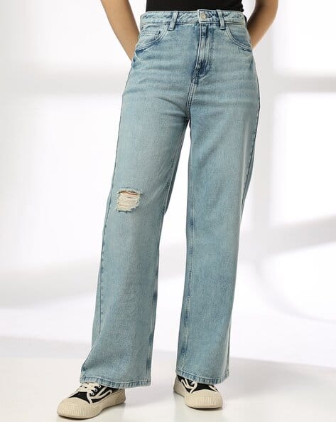 Women Mid Rise Wide Leg Jeans