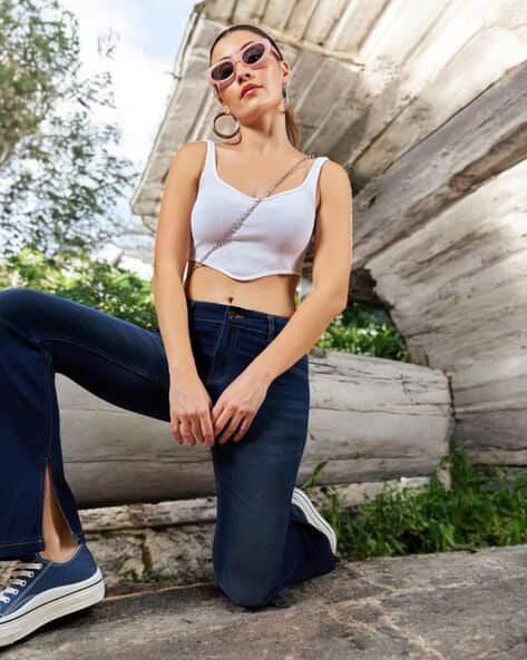 Women Heavily Washed Relaxed Fit Jeans