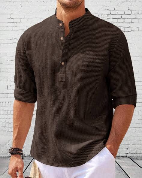 Spread Collar Shirt with Logo Patch Pocket