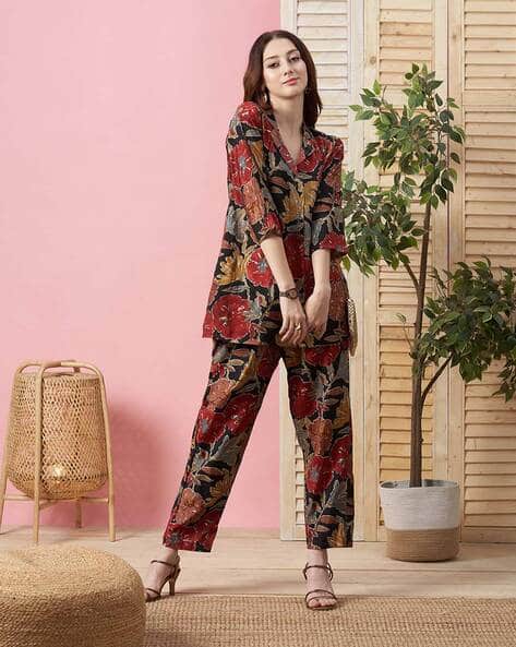 Women Chevron Print Kurta & Palazzos Co-Ord Set