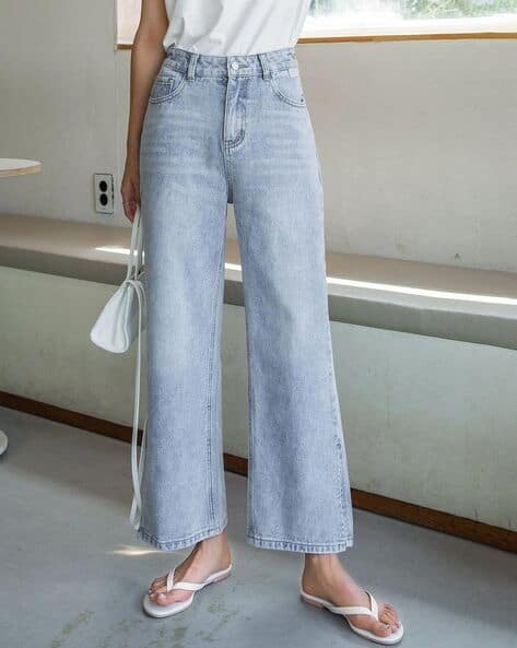 Women Light Wash Wide Jeans