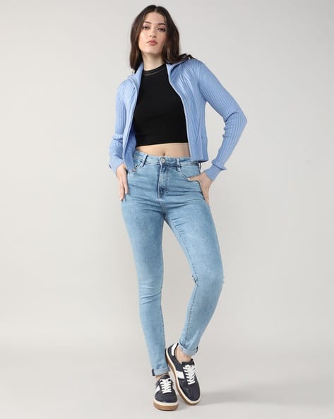 Shein Straight Fit High Rise Stone Wash Light Distress Jeans