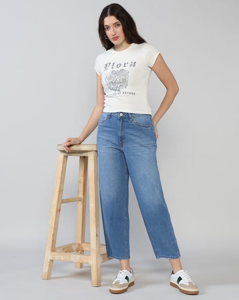 Women Wide Leg Jeans with 5-Pocket Styling