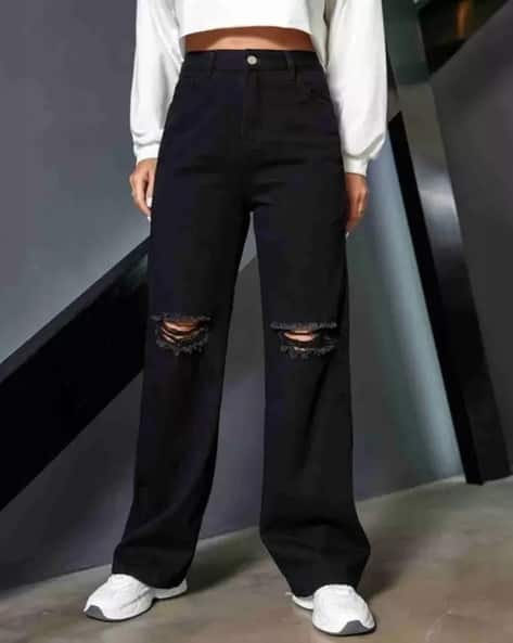 Stretchable Ankle-Length Wide Jeans