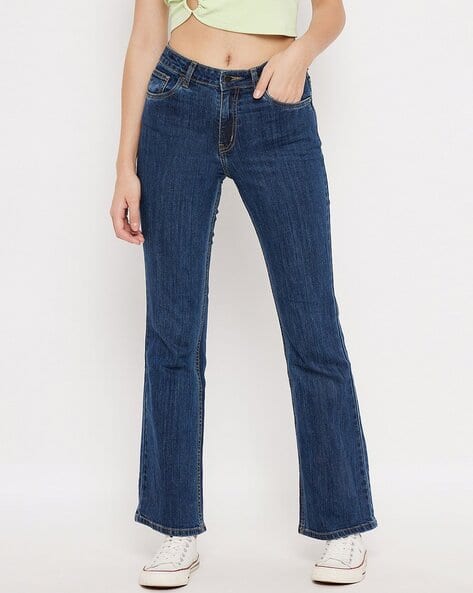 Women High Rise Wide Leg Acid Wash Stretchable Jeans