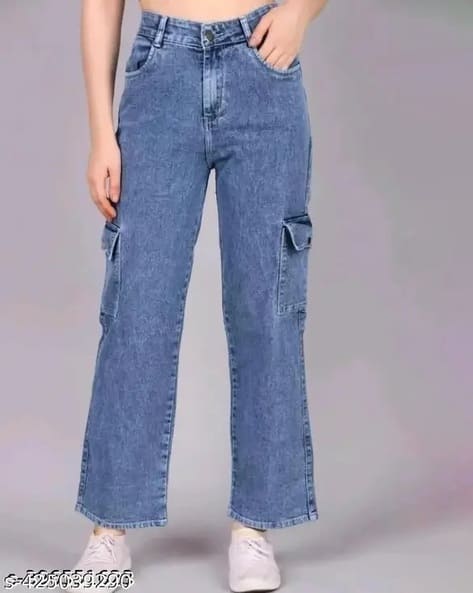 Shein Ankle Length Mid Wash Panelled Straight Fit Jeans
