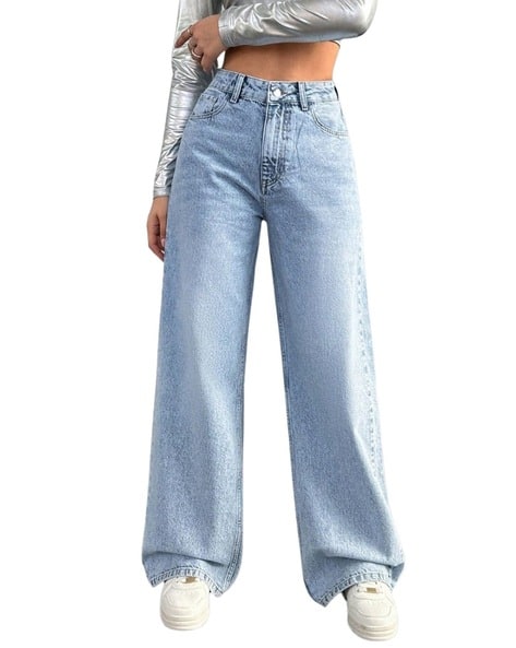 Shein Full Length Fixed Waist Mid Blue Bootcut Jeans